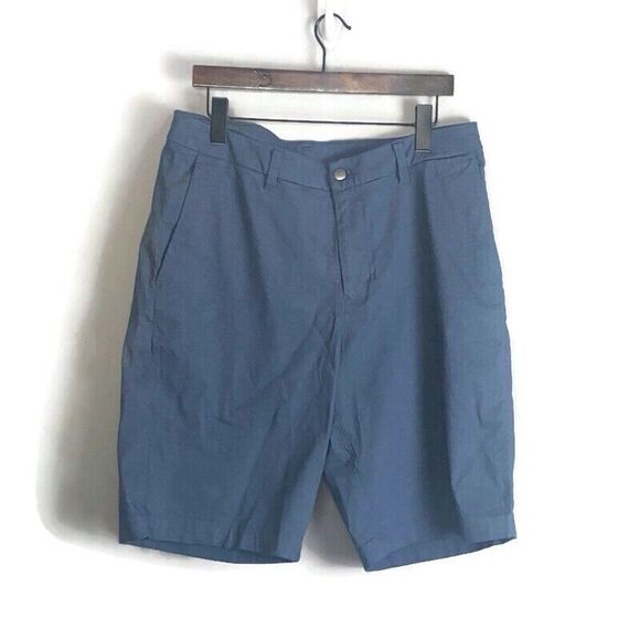 LULULEMON Mens Slate Blue Commission Shorts Size 34 Chino Flat Front Logo - Picture 1 of 11